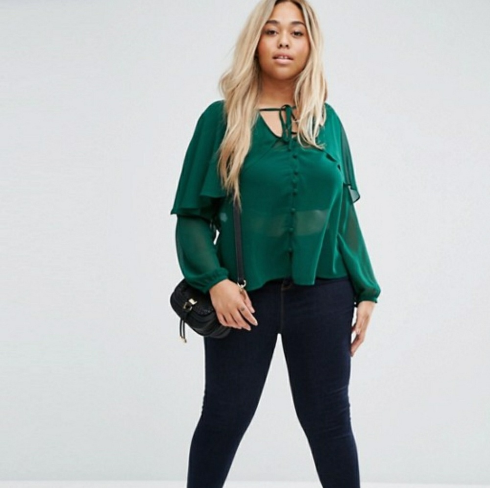 ASOS CURVE Blouse With Cape Detail And Tie